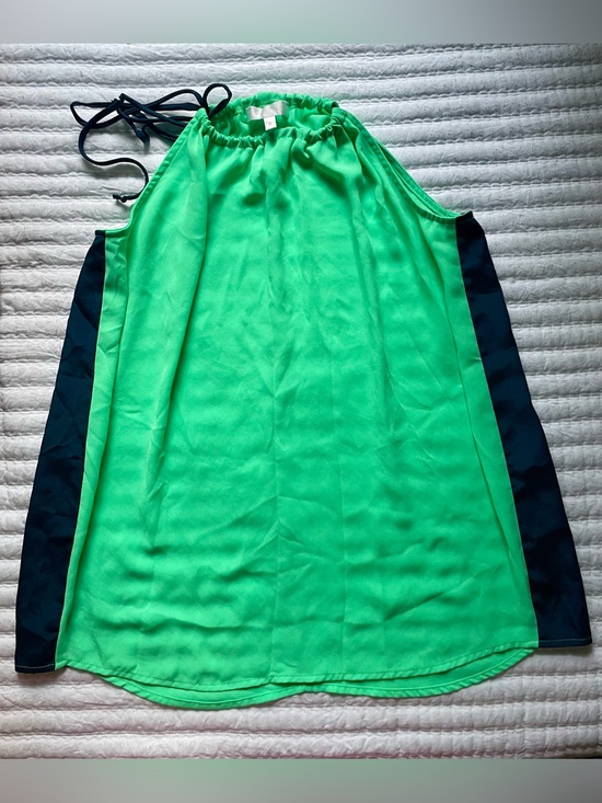 glam Tops - Vintage Glam Bright Green & Navy Halter Tank with Navy Side Tie Size S